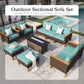 Sophia & William 7 Piece Outdoor Wicker Patio Conversation Sofa Set Outdoor Sectionals, Turquoise