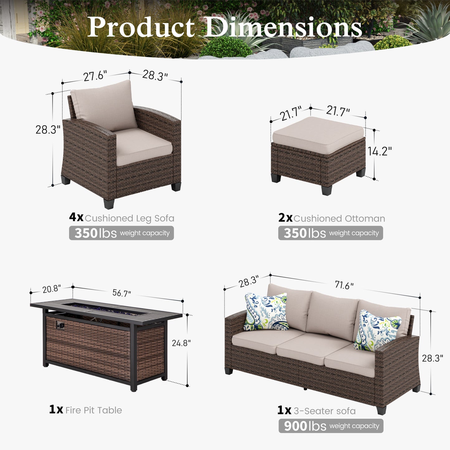 Sophia & William 9 Pieces Wicker Patio Furniture Set with 56" Fire Pit Table 12-Seat Outdoor Conversation Set , Beige