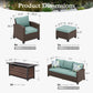 Sophia & William 9 Pieces Wicker Patio Furniture Set with 56" Fire Pit Table 12-Seat Outdoor Conversation Set , Blue