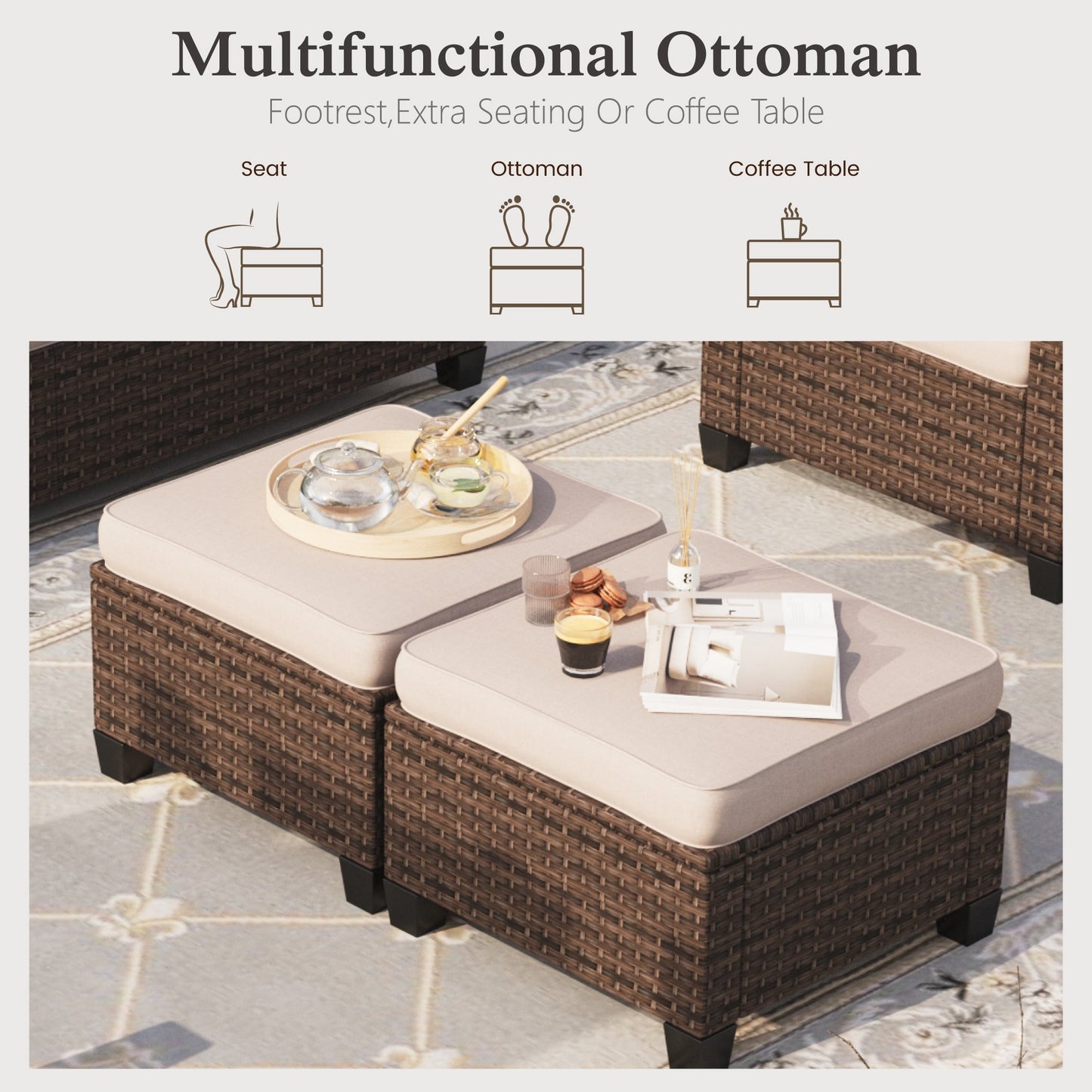 Sophia & William 8 Pieces Wicker Patio Furniture Set with Swivel Chairs 9-Seat Outdoor Conversation Set, Beige