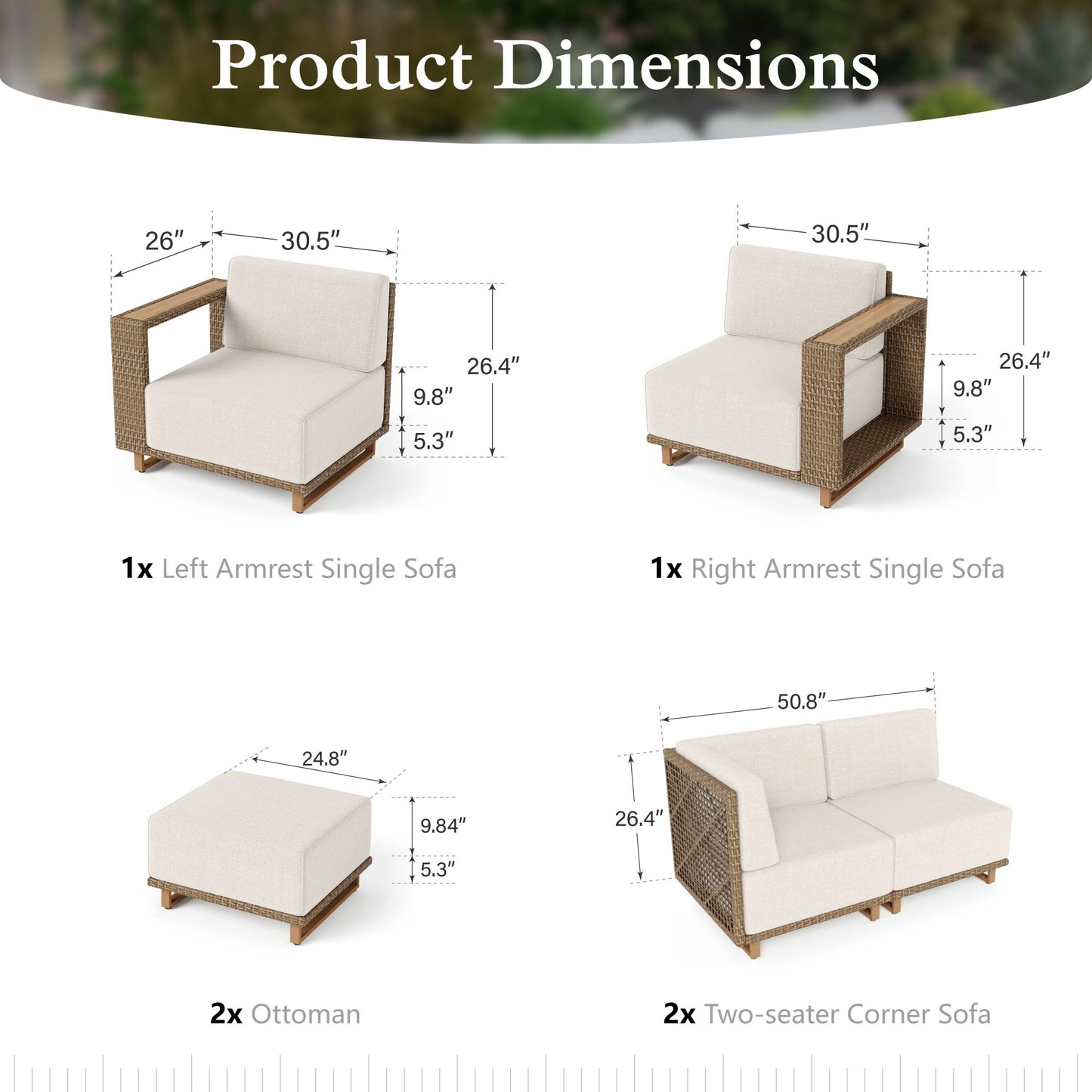 Sophia & William 8 Pieces U-shaped Wicker Patio Furniture Set 8-Seat Outdoor Cushioned Conversation Set, Yellow-Brown & Beige
