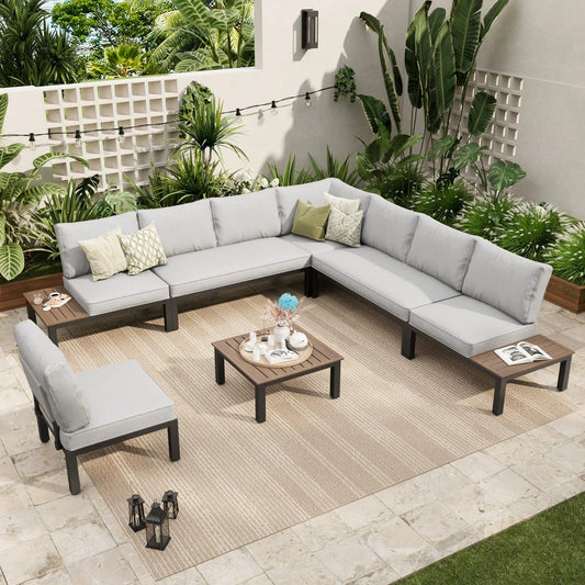 Sophia & William 7 Pieces Metal Patio Furniture Set Outdoor Sectional Conversation Sofa Set with Coffee Table, Light Grey Cushion