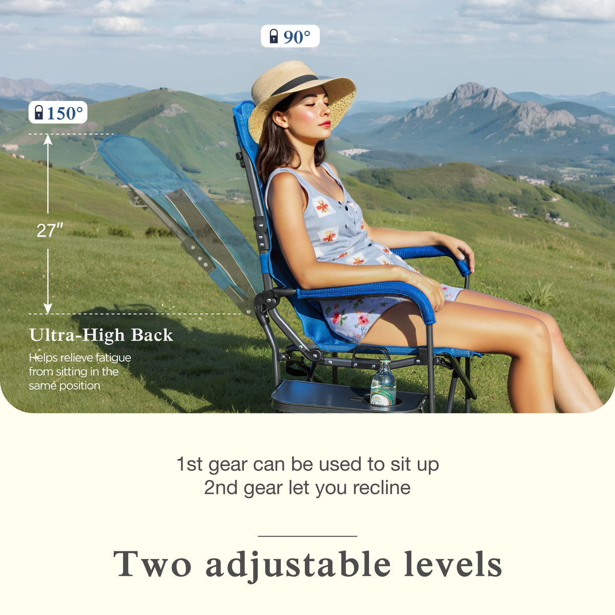 Sophia & William Set of 2 High Back Heavy-Duty Adjustable Director Chair Oversized Camping Chair with Side Table, Supports 300lbs, Blue
