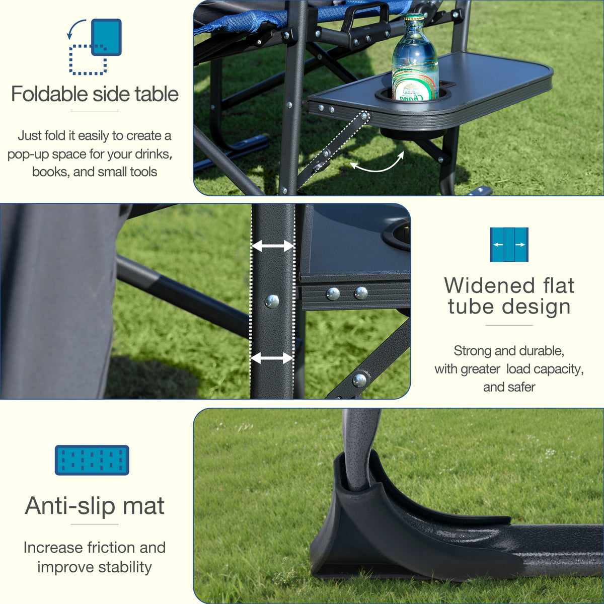 Sophia & William Set of 2 High Back Heavy-Duty Adjustable Director Chair Oversized Camping Chair with Side Table, Supports 300lbs, Blue