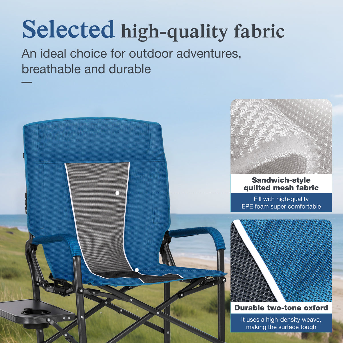 Sophia & William Set of 2 High Back Heavy-Duty Adjustable Director Chair Oversized Camping Chair with Side Table, Supports 300lbs, Blue