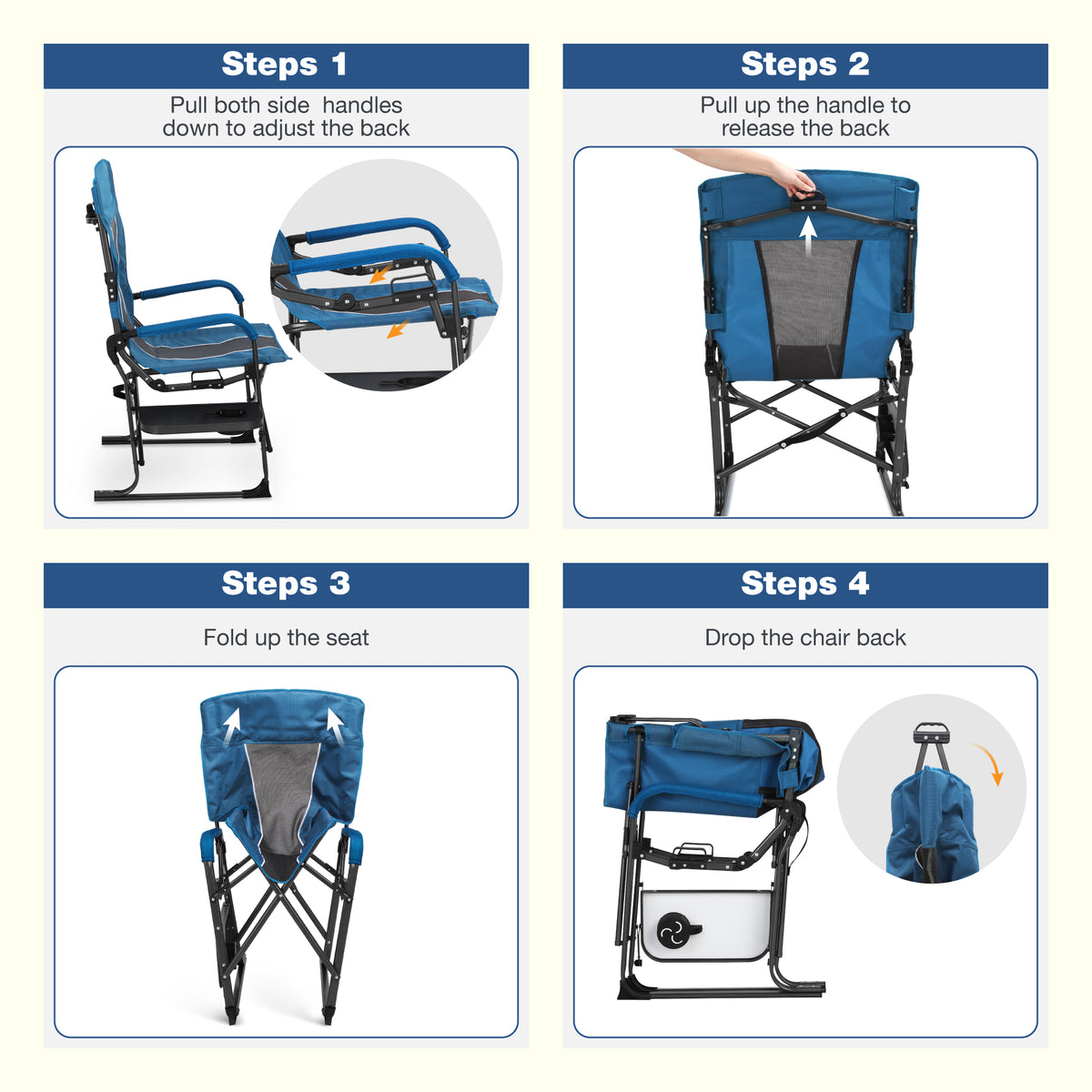 Sophia & William Set of 2 High Back Heavy-Duty Adjustable Director Chair Oversized Camping Chair with Side Table, Supports 300lbs, Blue