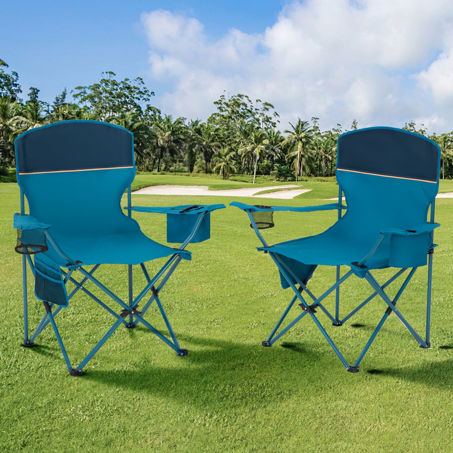 Sophia&William 2 Pack Camping Chairs Portable Outdoor Folding Chairs with Cooler Bag,Supports 250Lbs,Blue