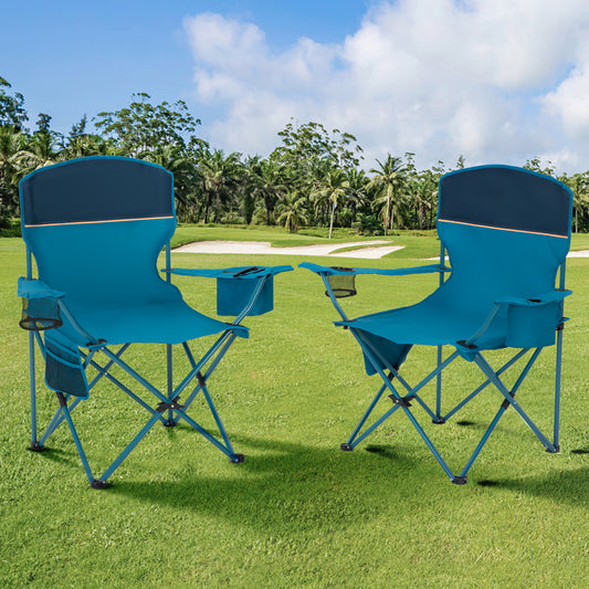 Sophia&William 2 Pack Camping Chairs Portable Outdoor Folding Chairs with Cooler Bag,Supports 250Lbs,Blue