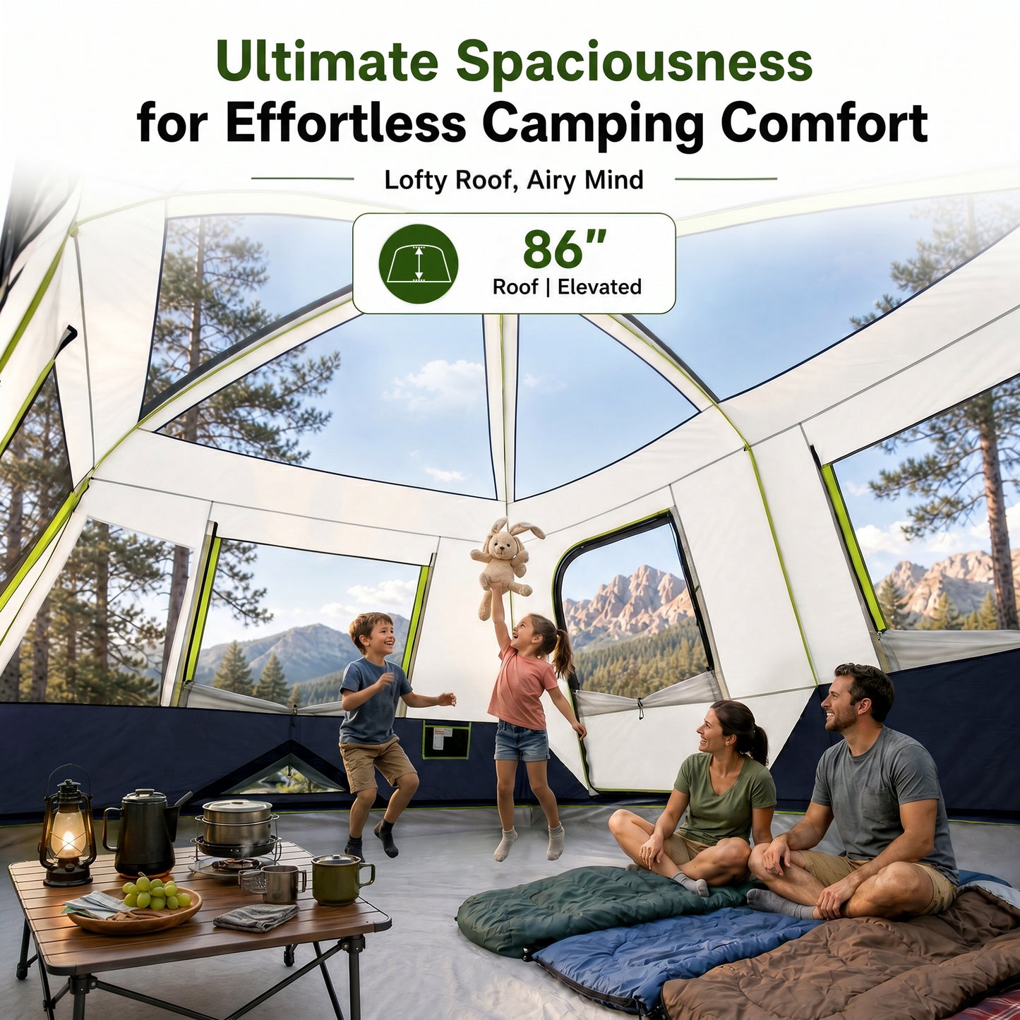 Sophia & William 10 Person Camping Tent 14x10FT All-Weather Large Family Cabin Tent with 2-Room Partition, Blue