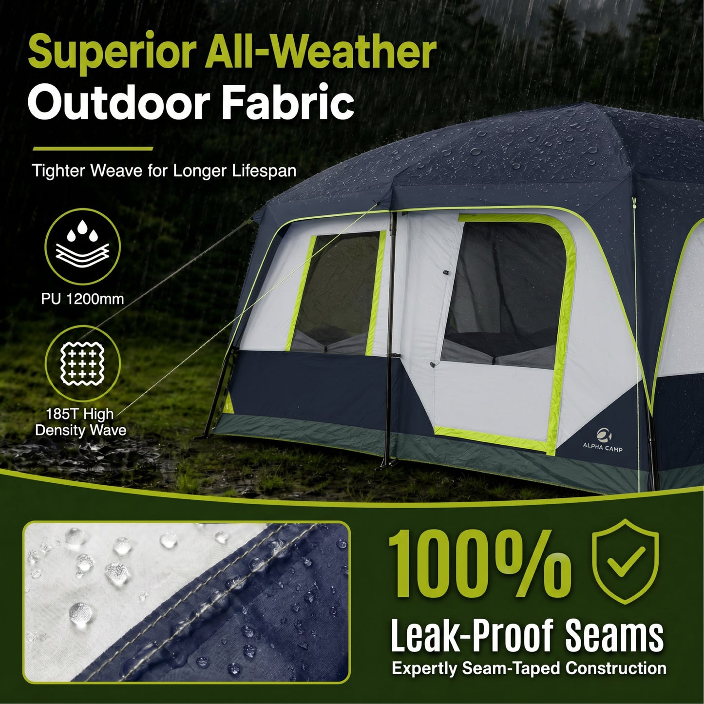 Sophia & William 10 Person Camping Tent 14x10FT All-Weather Large Family Cabin Tent with 2-Room Partition, Blue