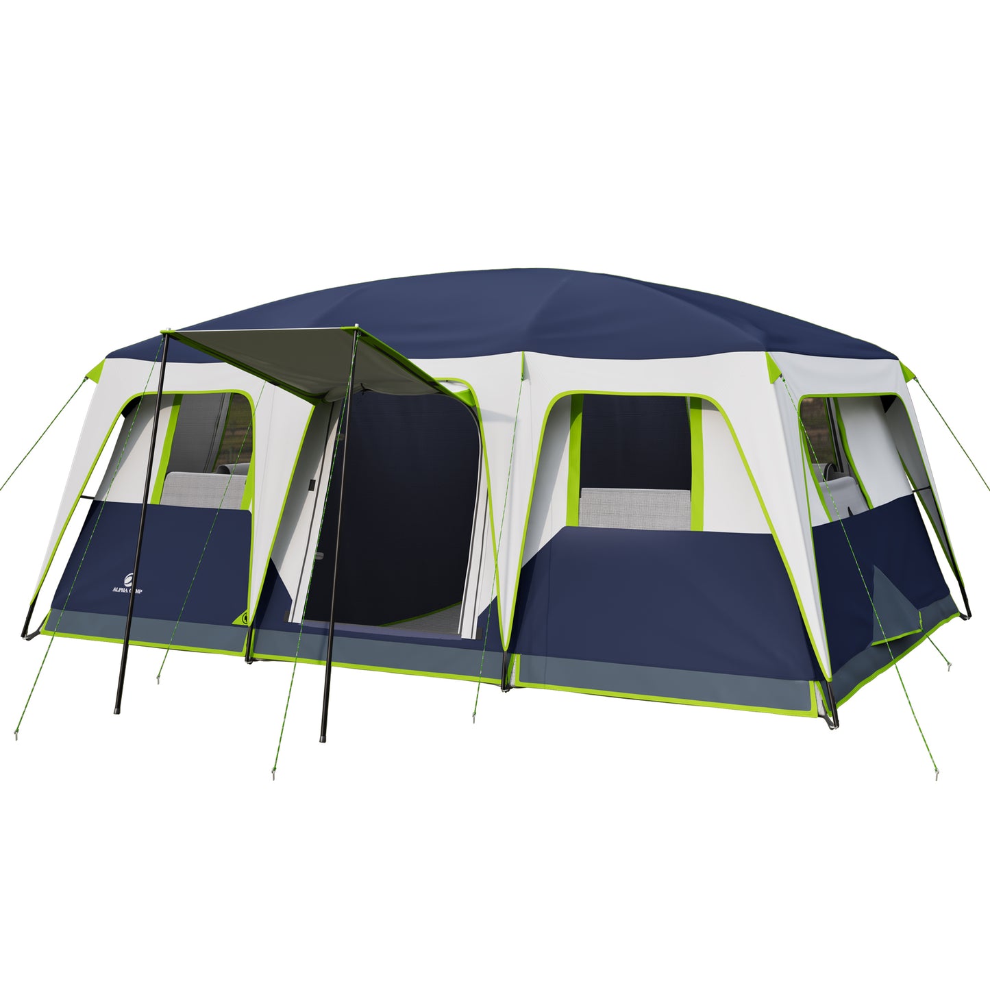 Sophia & William 12 Person Camping Tent 16x11FT All-Weather Large Family Cabin Tent with 3 Rooms and 6 Mesh Windows, Blue