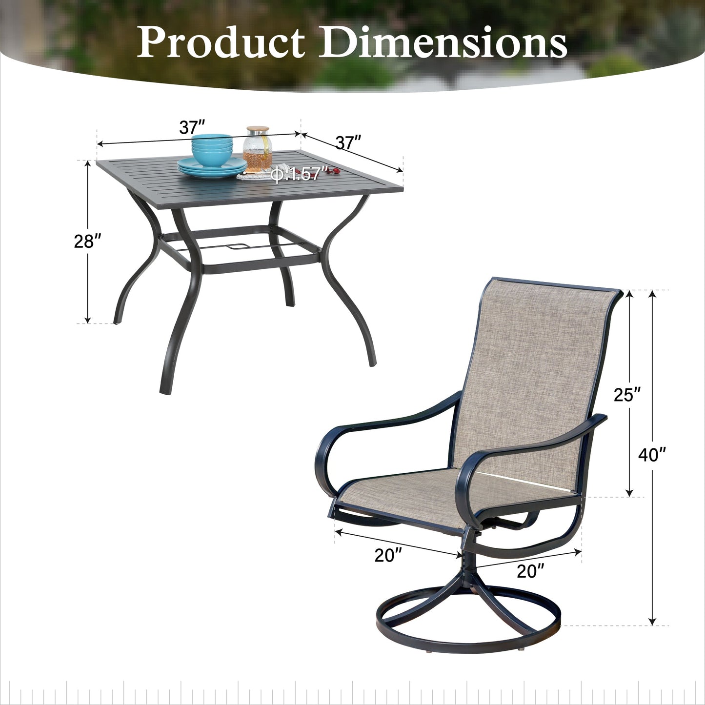 Sophia & William 5 Piece Metal Outdoor Patio Dining Set Outdoor Furniture Set with 1 Steel Square Table & 4 Textilene Swivel Chairs,Black