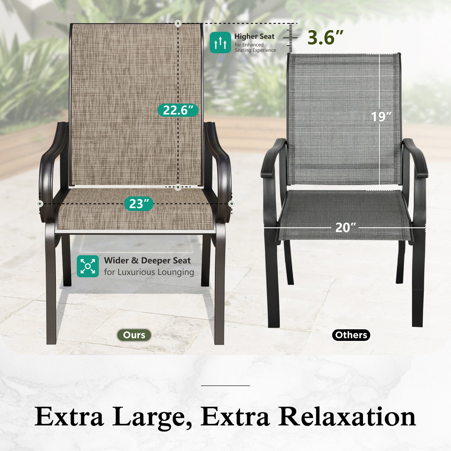 Sophia & William 7Pcs Outdoor Patio Dining Set with 13Ft Beige Umbrella 4 x 22.6inch Highback Textilene Chairs and 2 x Swivel Chairs and Metal Table Furniture Set for 6