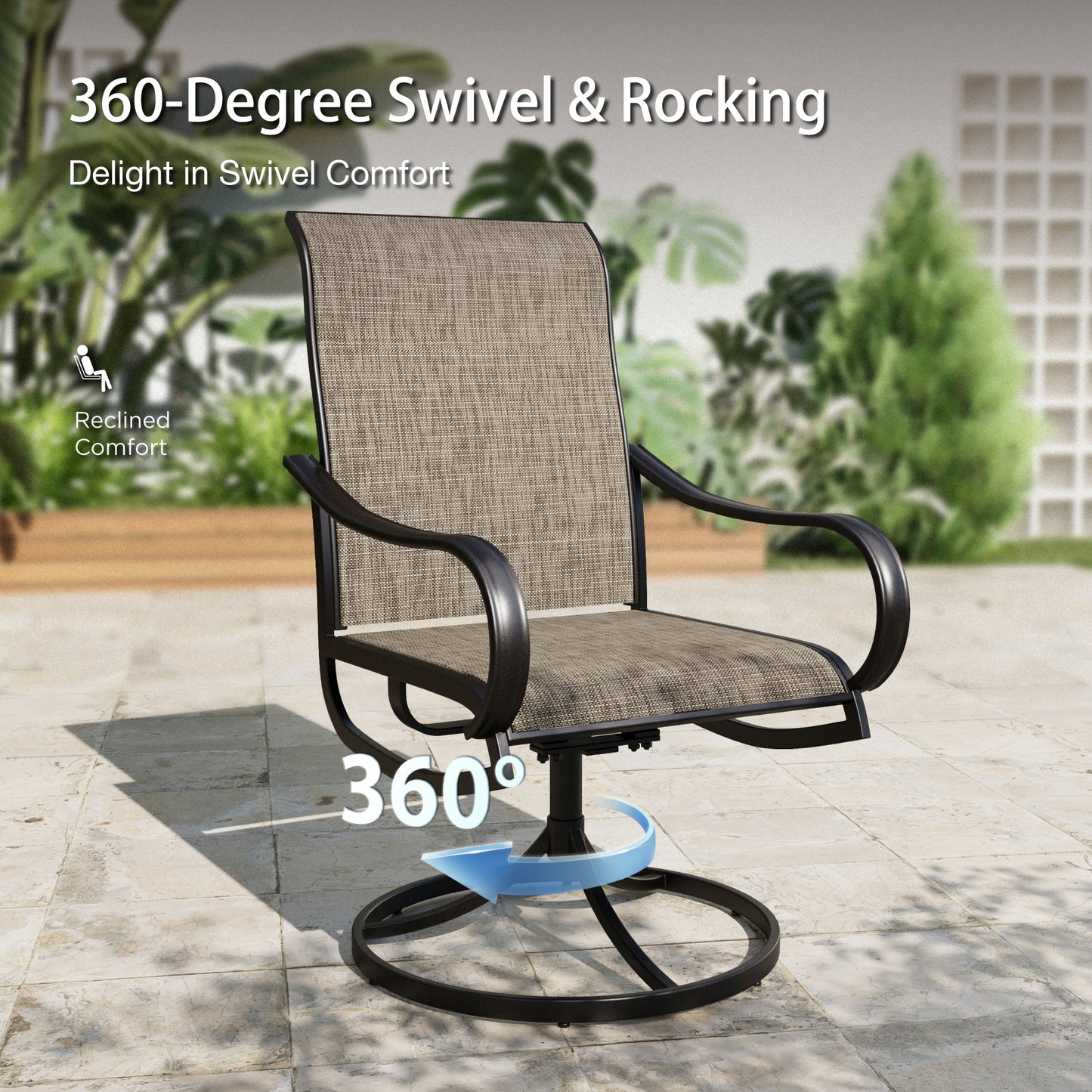 Sophia & William 7Pcs Outdoor Patio Dining Set with 13Ft Beige Umbrella 4 x 22.6inch Highback Textilene Chairs and 2 x Swivel Chairs and Metal Table Furniture Set for 6