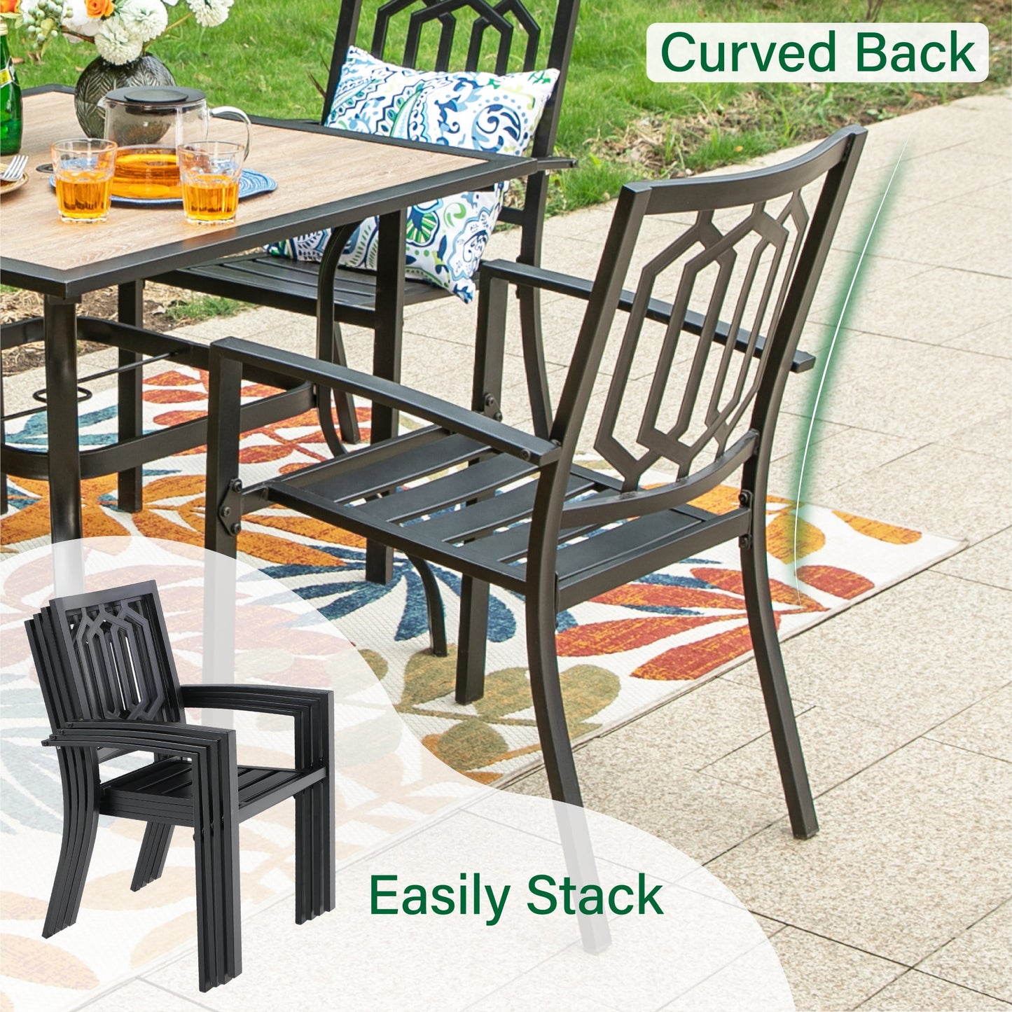 Sophia & William 7 Piece Metal Outdoor Patio Dining Sets Furniture Set with Rectangular Table and 6 Stackable Chairs