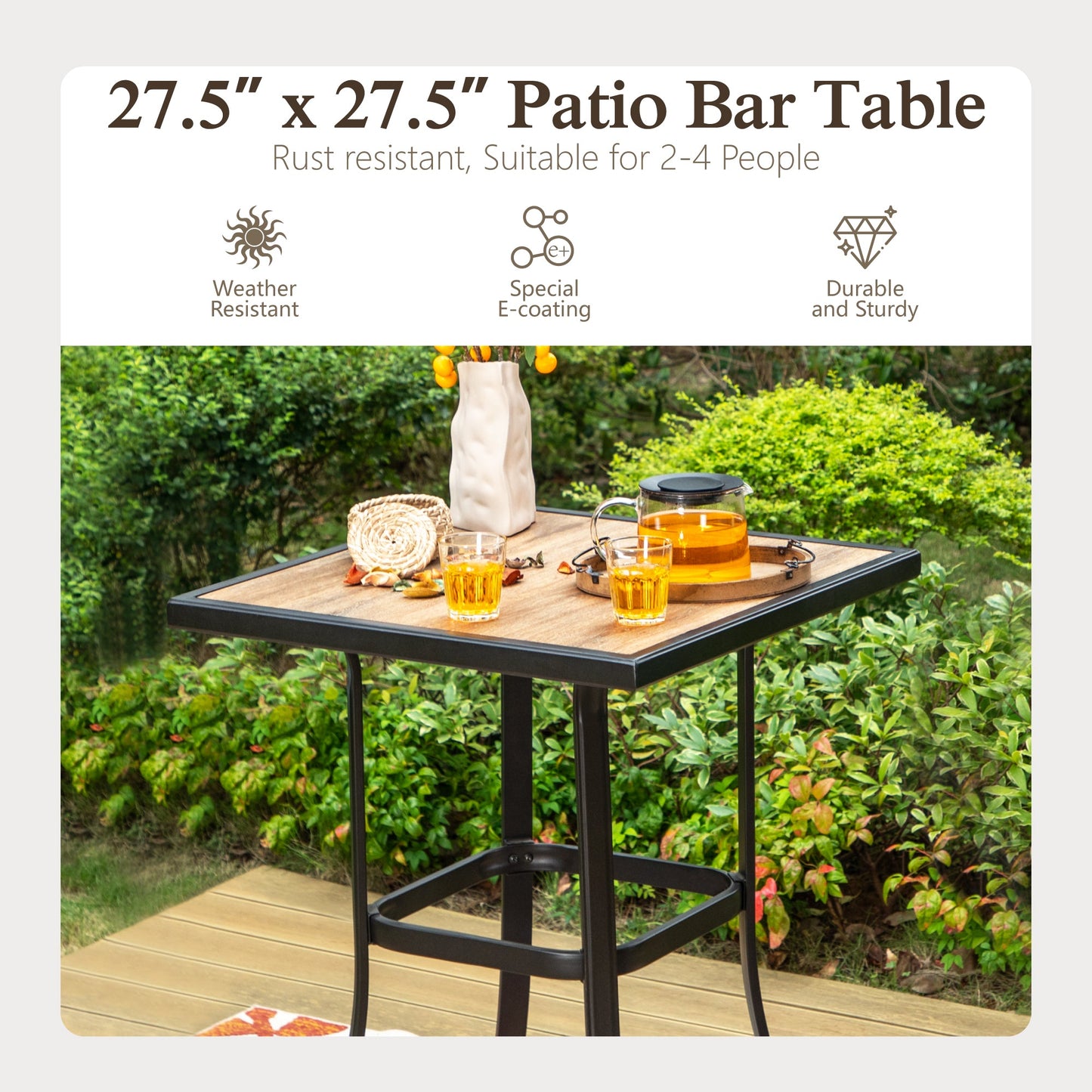 Sophia & William Patio Outdoor Bar Set Wicker Rattan Bar Height Stools & Table Furniture Bistro Set