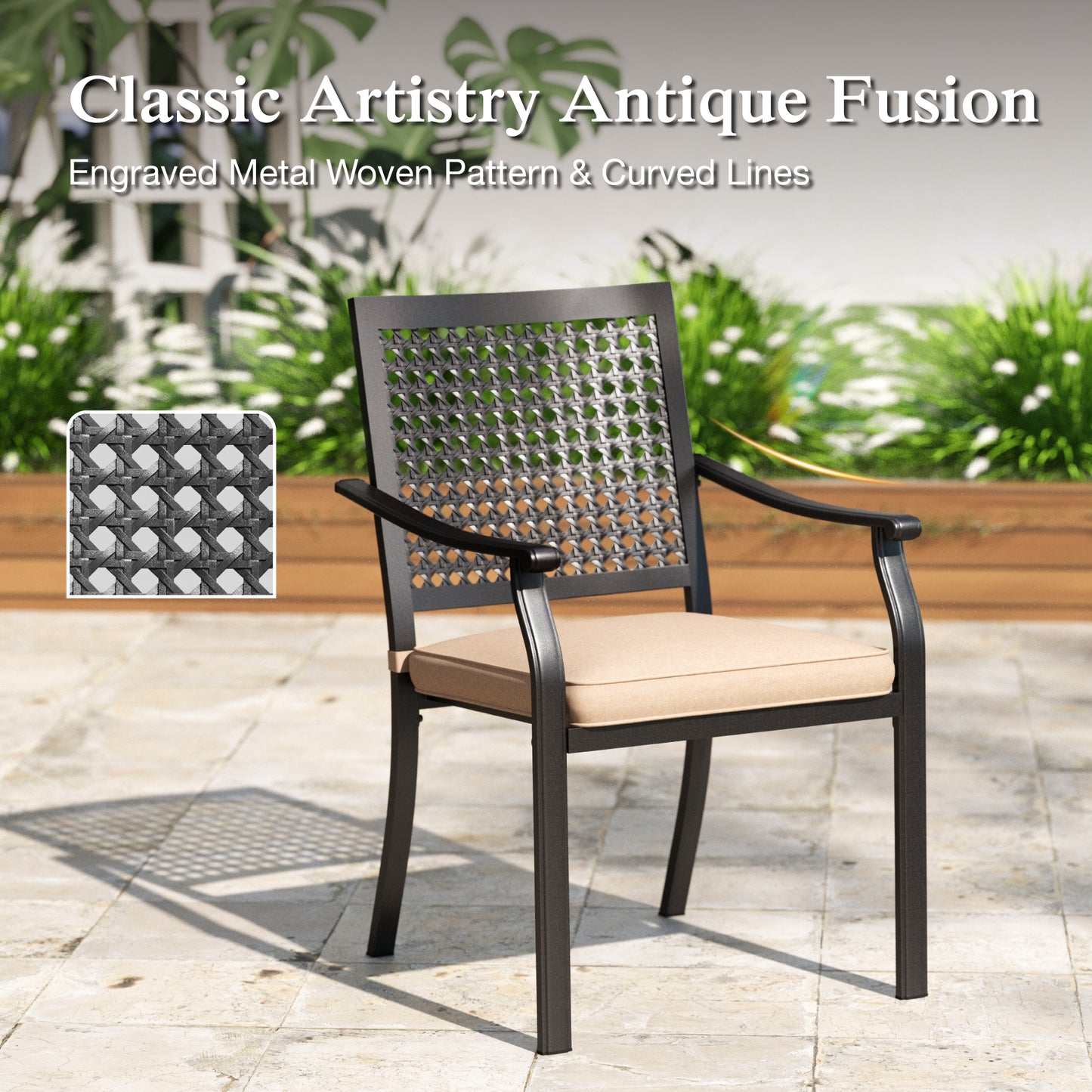 Sophia&William 7Pcs Patio Dining Set Outdoor Metal Padded Cushioned Chairs and Rectangular Wooden-like Tabletop Table Furniture Sets for 6