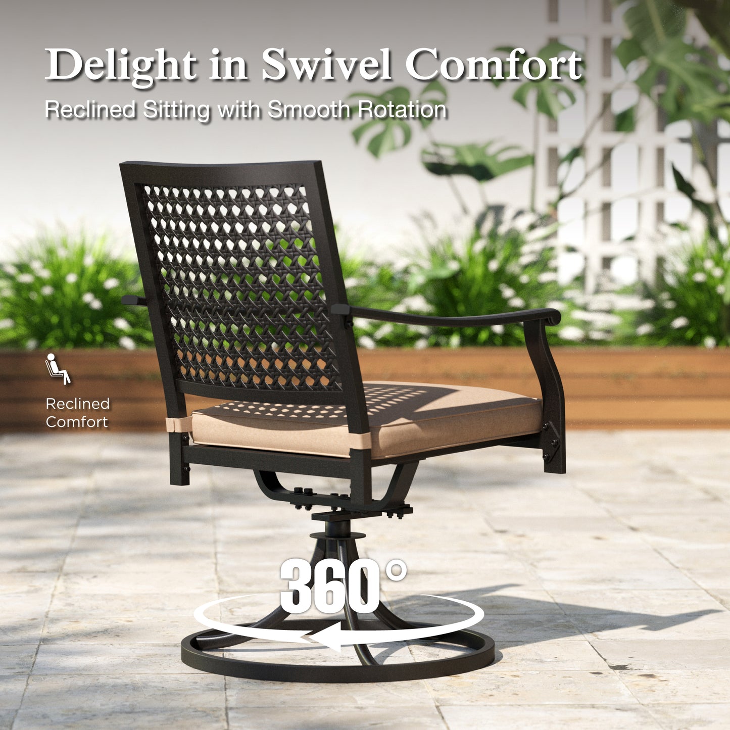 Sophia&William 5Pcs Patio Dining Set Outdoor Metal Swivel Chairs and Square Table w/3.2inch  Beige Cushion for 4