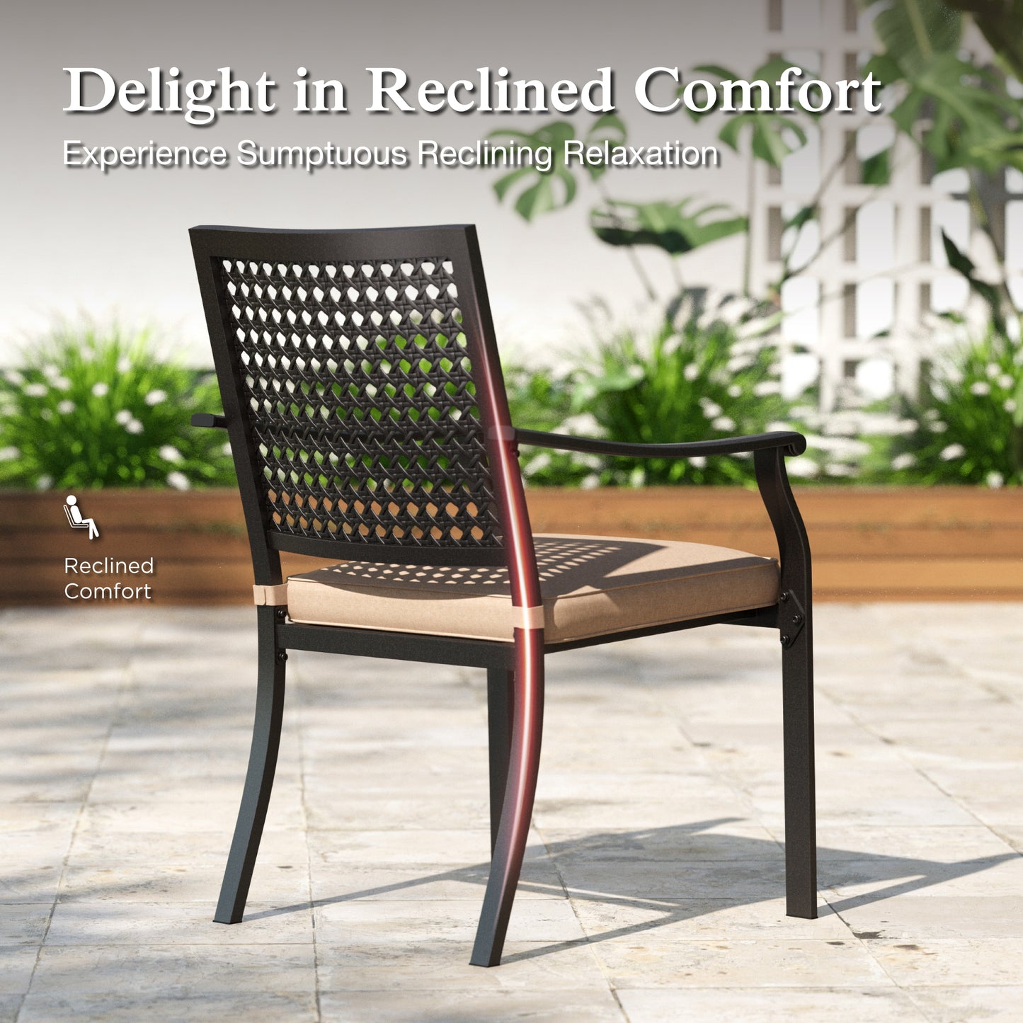 Sophia&William 7Pcs Patio Dining Set Outdoor Metal Padded Cushioned Chairs and Rectangular Wooden-like Tabletop Table Furniture Sets for 6