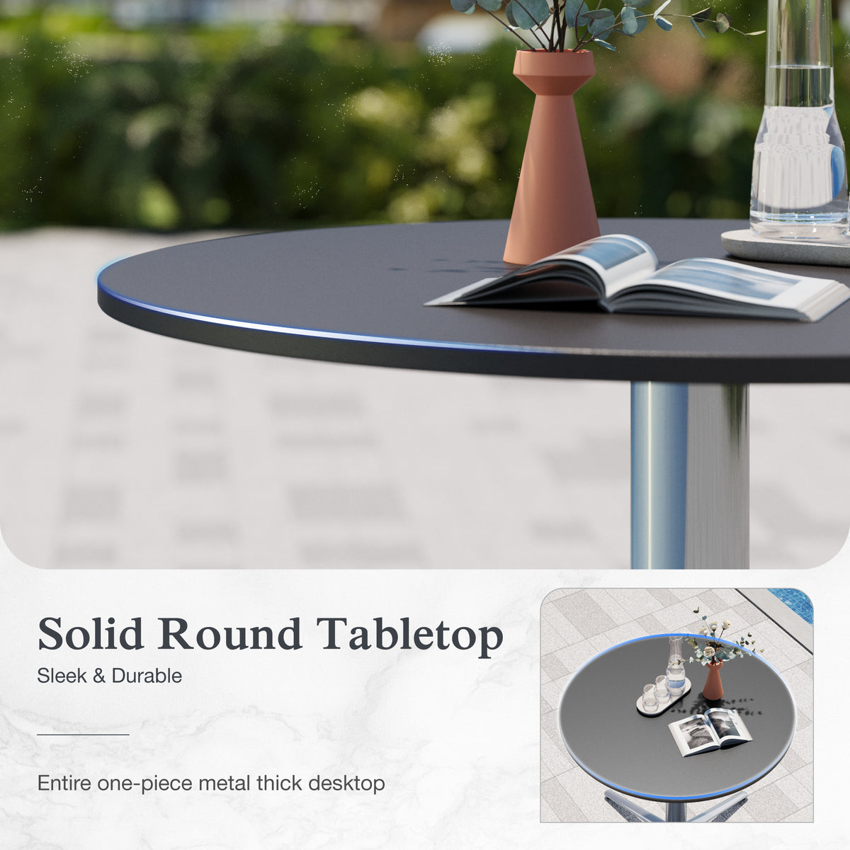 Sophia & William 30" Round Metal Outdoor Bistro Table Dining Table with Smooth Black Tabletop Stainless Steel X-Shaped Pedestal