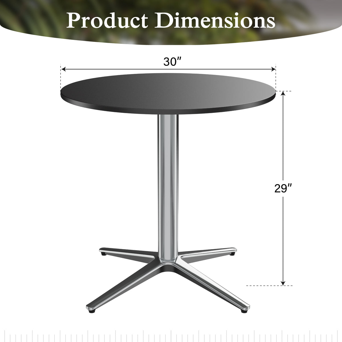 Sophia & William 30" Round Metal Outdoor Bistro Table Dining Table with Smooth Black Tabletop Stainless Steel X-Shaped Pedestal