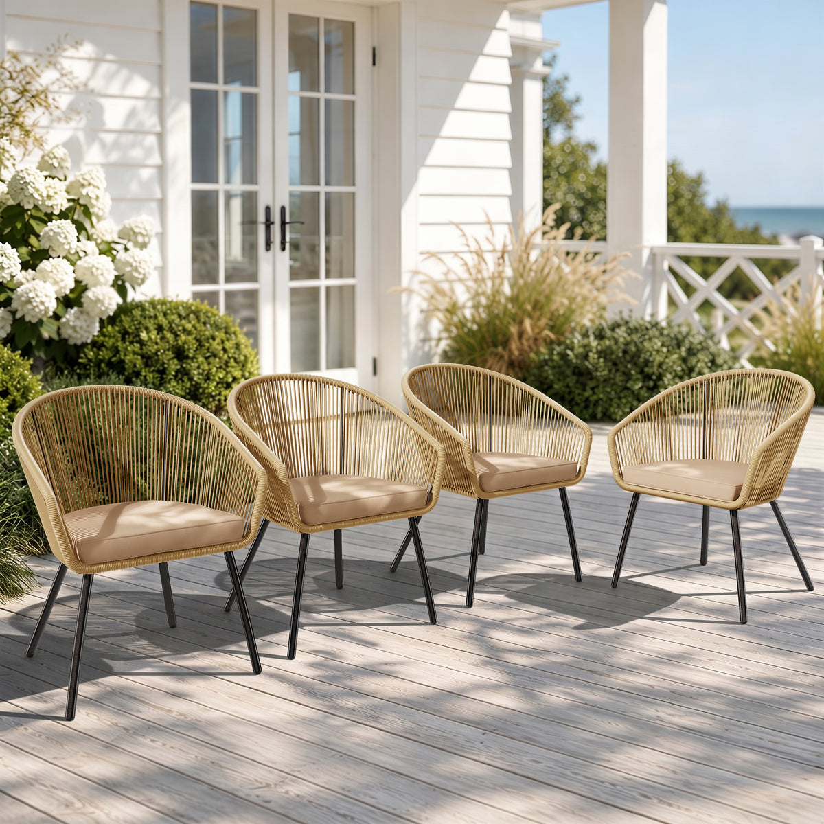 Sophia & William 4 Pieces Wicker Rattan Metal Outdoor Patio Dining Chairs, Black Placer Gold