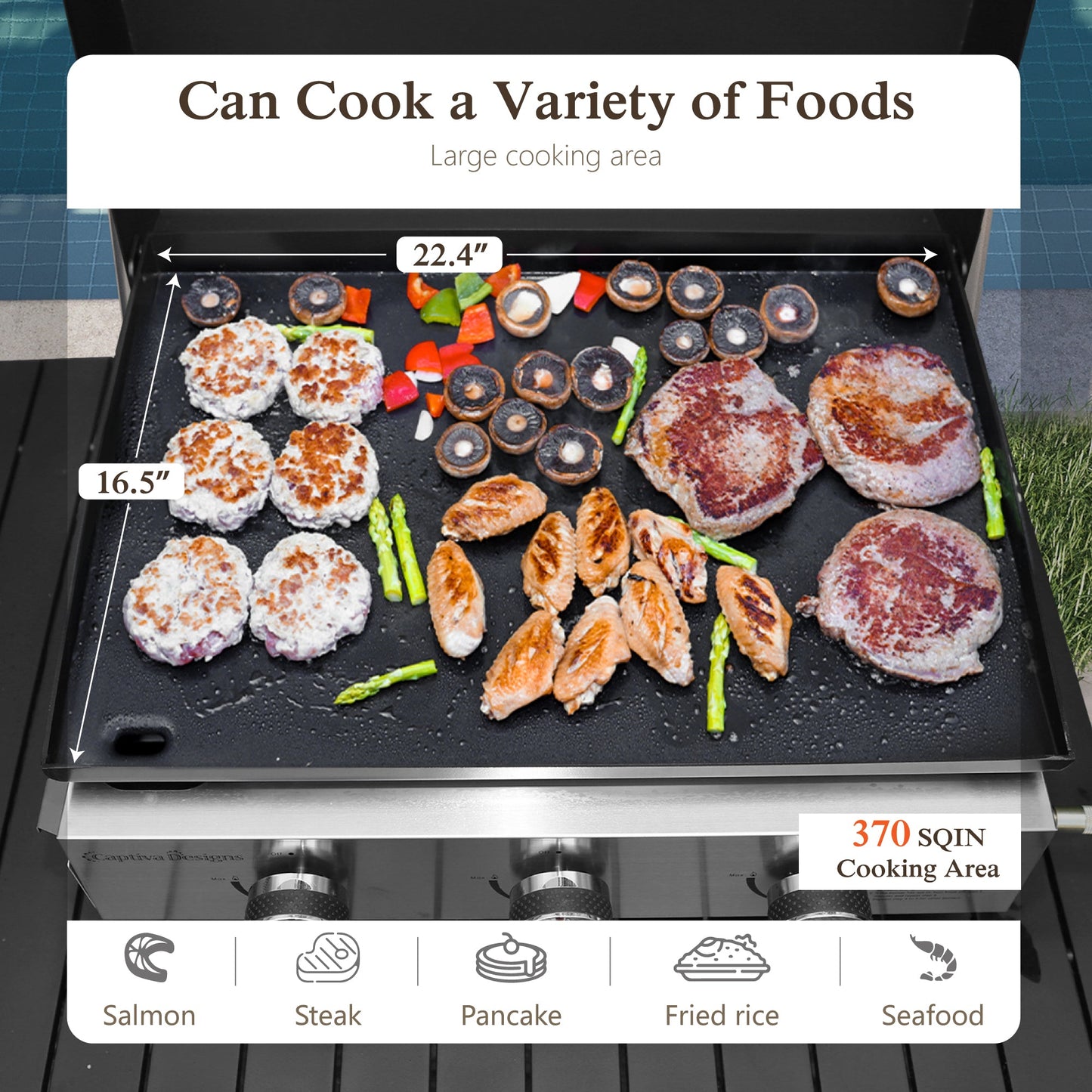 Alpha Joy 3-Burners Outdoor Gas Griddle Portable Flat Top Table Grill