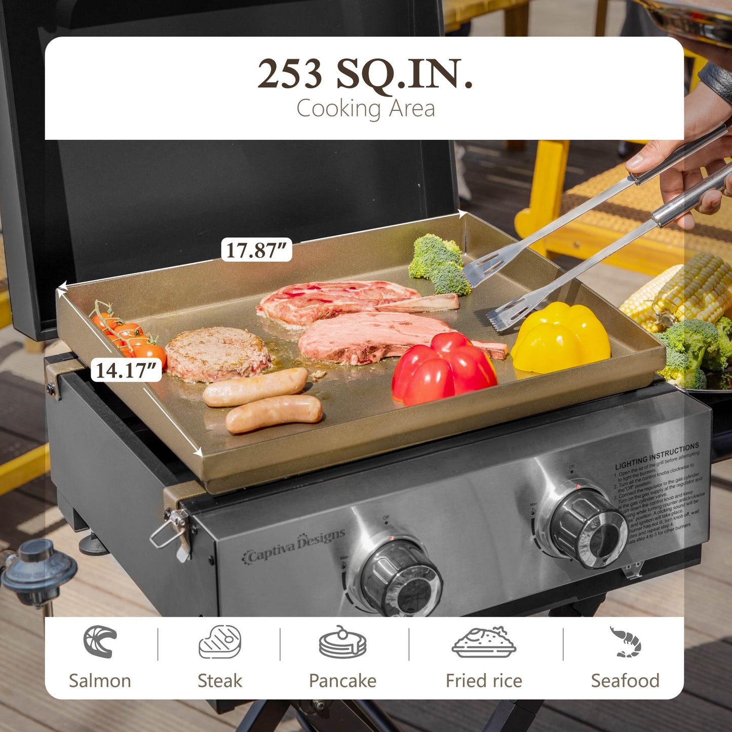 Alpha Joy Potable Outdoor Propane Gas Griddle with Wheels‌ 2-Burner Camping Flat Top Grill On The Go