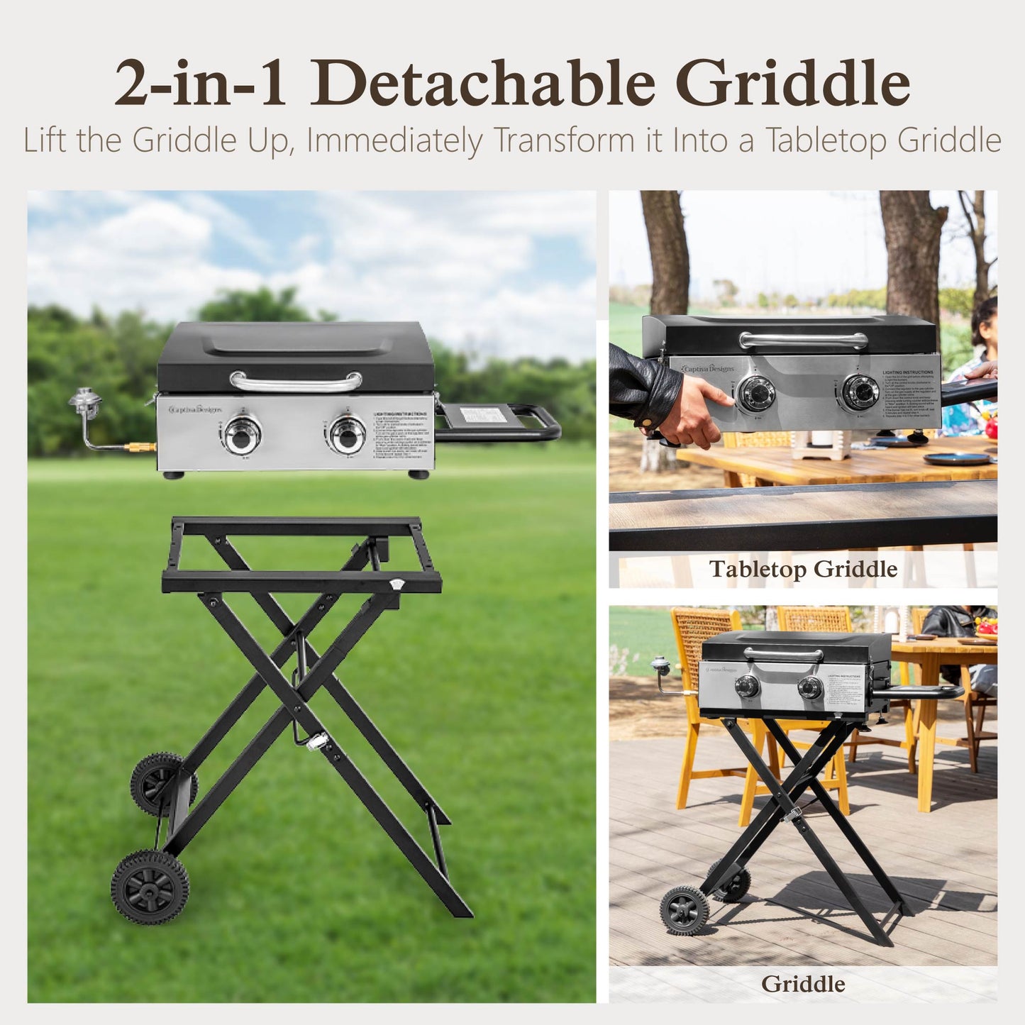 Alpha Joy Potable Outdoor Propane Gas Griddle with Wheels‌ 2-Burner Camping Flat Top Grill On The Go