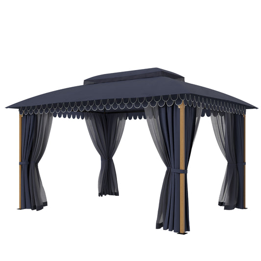 Alpha Joy 10'x13' Outdoor Gazebo Ventilated Double Roof Metal Gazebo with Mosquito Netting and Privacy Curtains for Patio, Backyard, Deck and Lawn, Navy