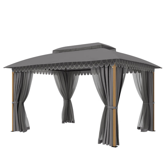 Alpha Joy 10'x13' Outdoor Gazebo Ventilated Double Roof Metal Gazebo with Mosquito Netting and Privacy Curtains for Patio, Backyard, Deck and Lawn, Grey