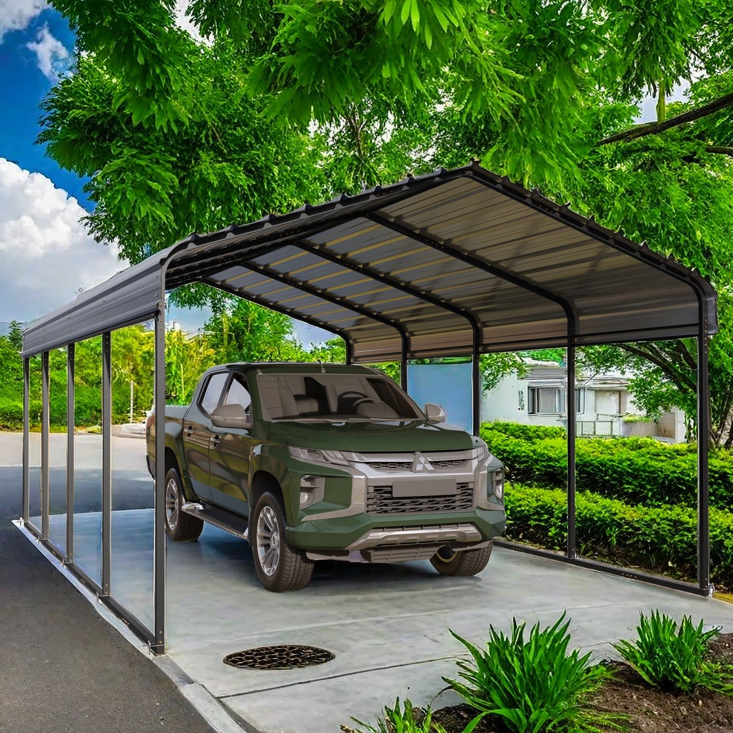Alpha Joy 12' x 20' Heavy Duty Metal Carport with Galvanized Steel Roof Multi-Purpose Hardtop Storage Shelter