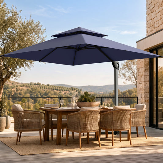 Alpha Joy 12x9ft Outdoor Patio Umbrella Large Rectangle Offset Cantilever Double Umbrella with 360¡ãRotation, Navy Blue