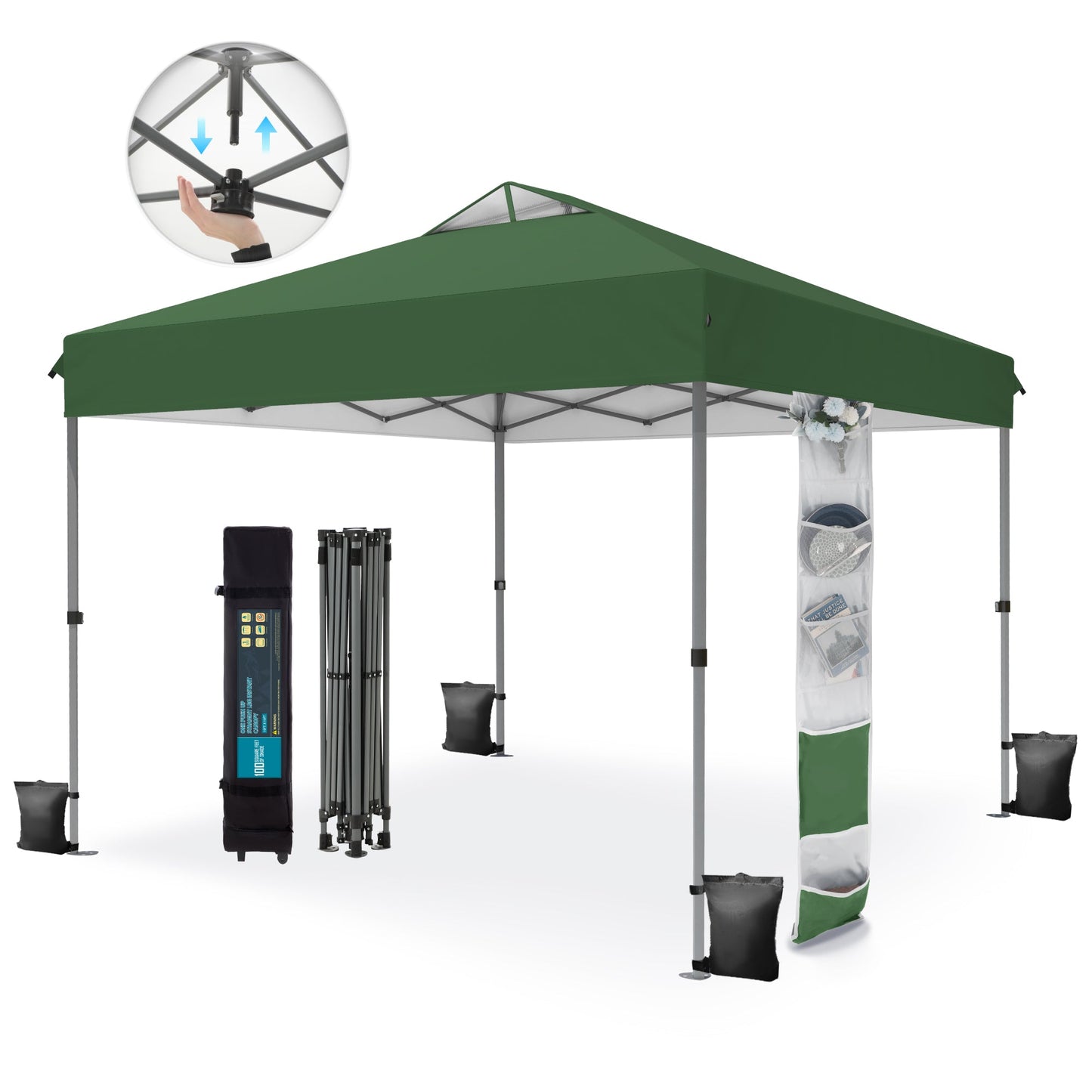 Alpha Joy 10x10ft Pop-up Canopy Instant Outdoor Canopy Tent Portable Straight Leg Shelter with Roller Bag for Outside, Green