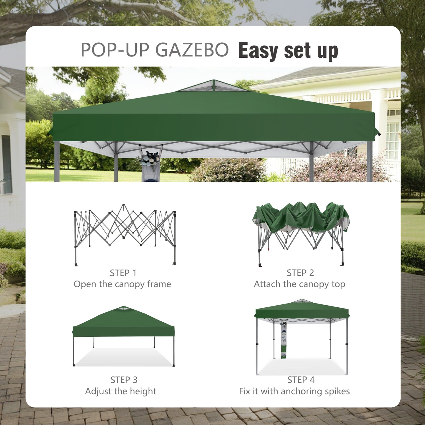 Alpha Joy 10x10ft Pop-up Canopy Instant Outdoor Canopy Tent Portable Straight Leg Shelter with Roller Bag for Outside, Green