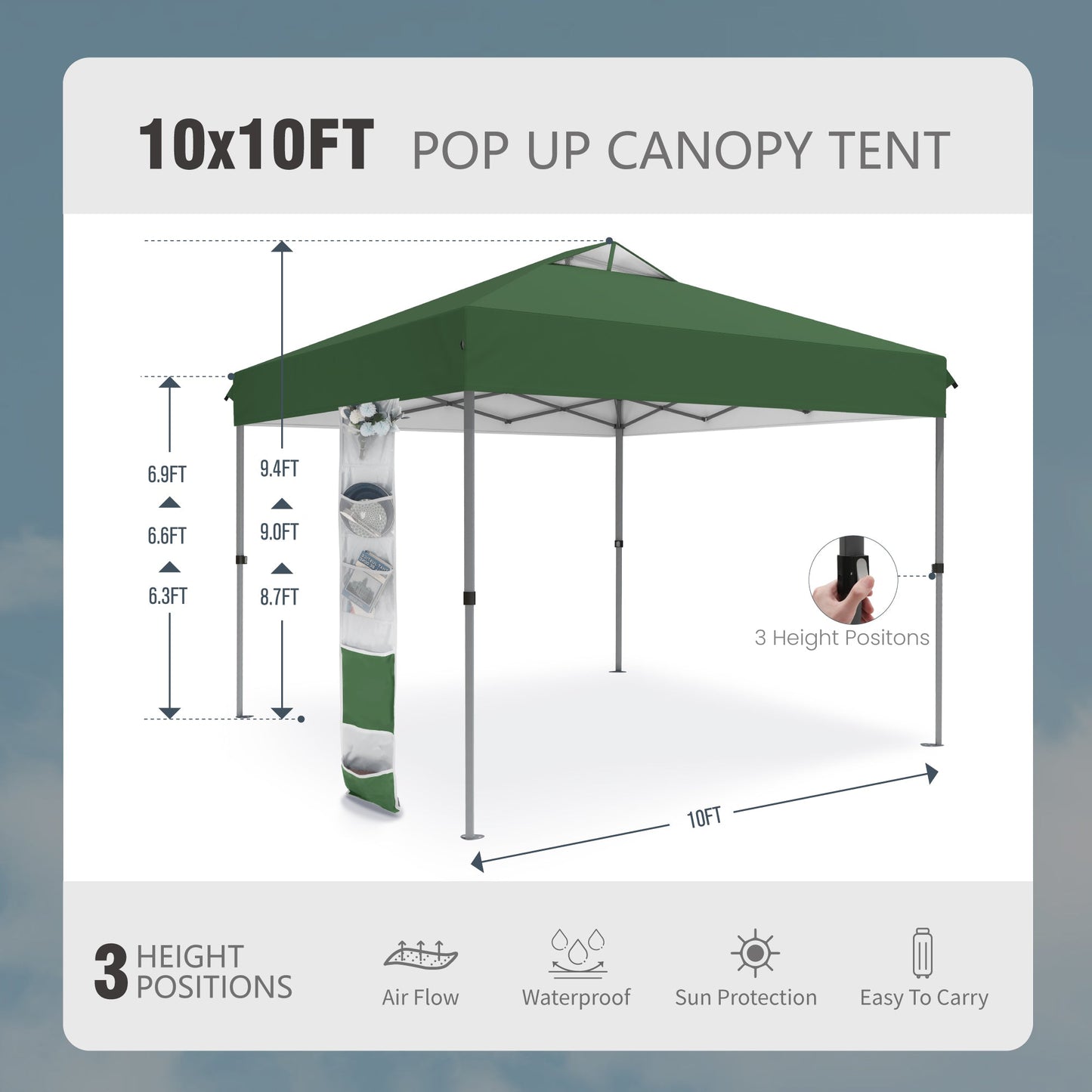 Alpha Joy 10x10ft Pop-up Canopy Instant Outdoor Canopy Tent Portable Straight Leg Shelter with Roller Bag for Outside, Green