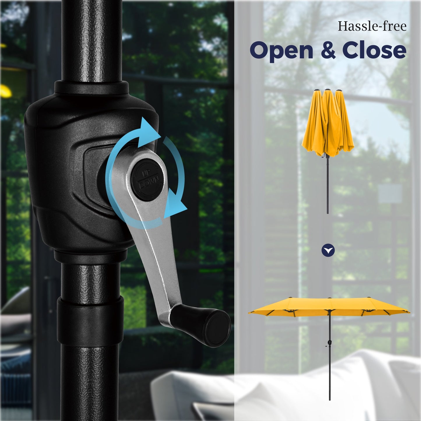 Alpha Joy 13x6.5ft Double-Sided Extra Large Outdoor Patio Market Rectangle Umbrella with Crank Handle, Gold Yellow