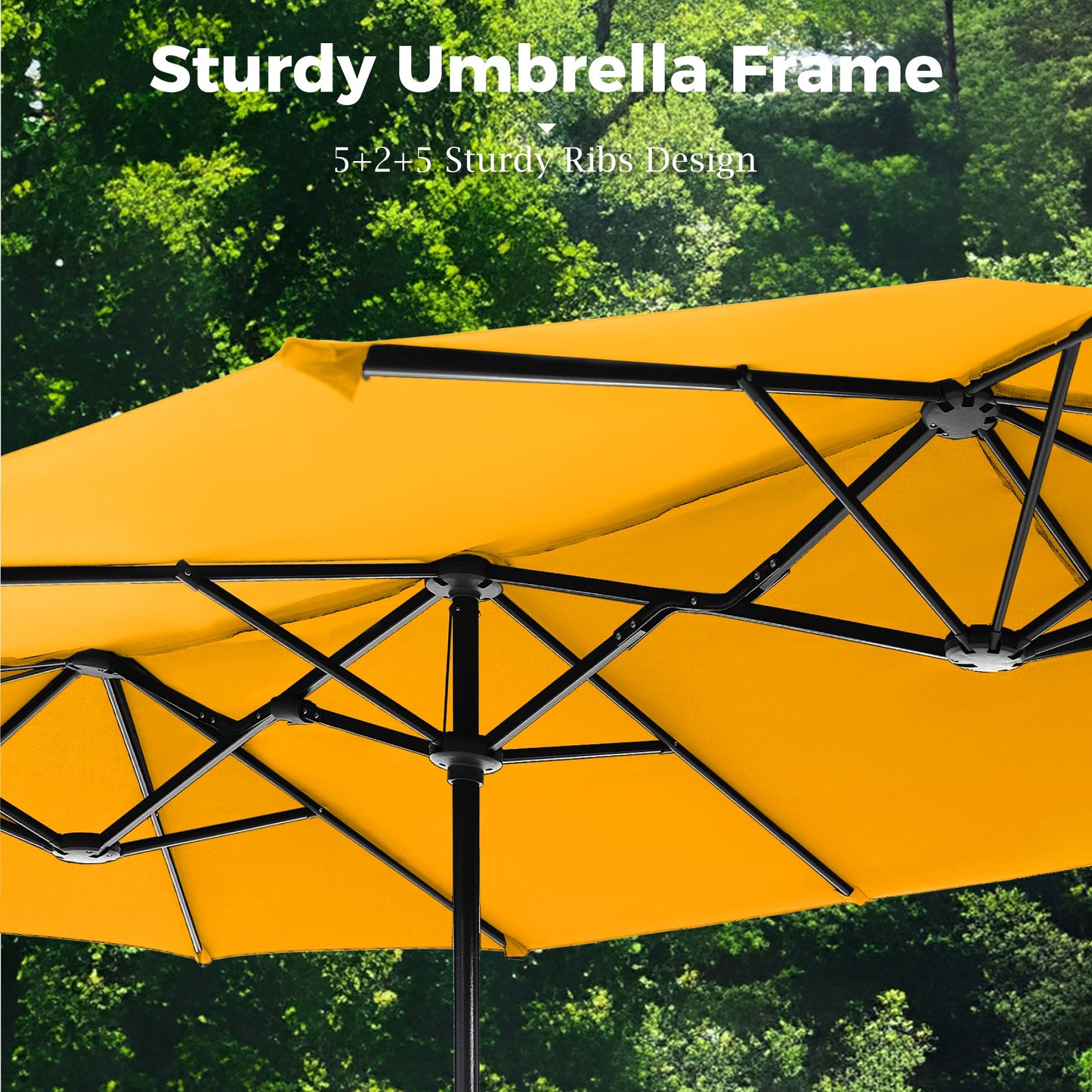 Alpha Joy 13x6.5ft Double-Sided Extra Large Outdoor Patio Market Rectangle Umbrella with Crank Handle, Gold Yellow