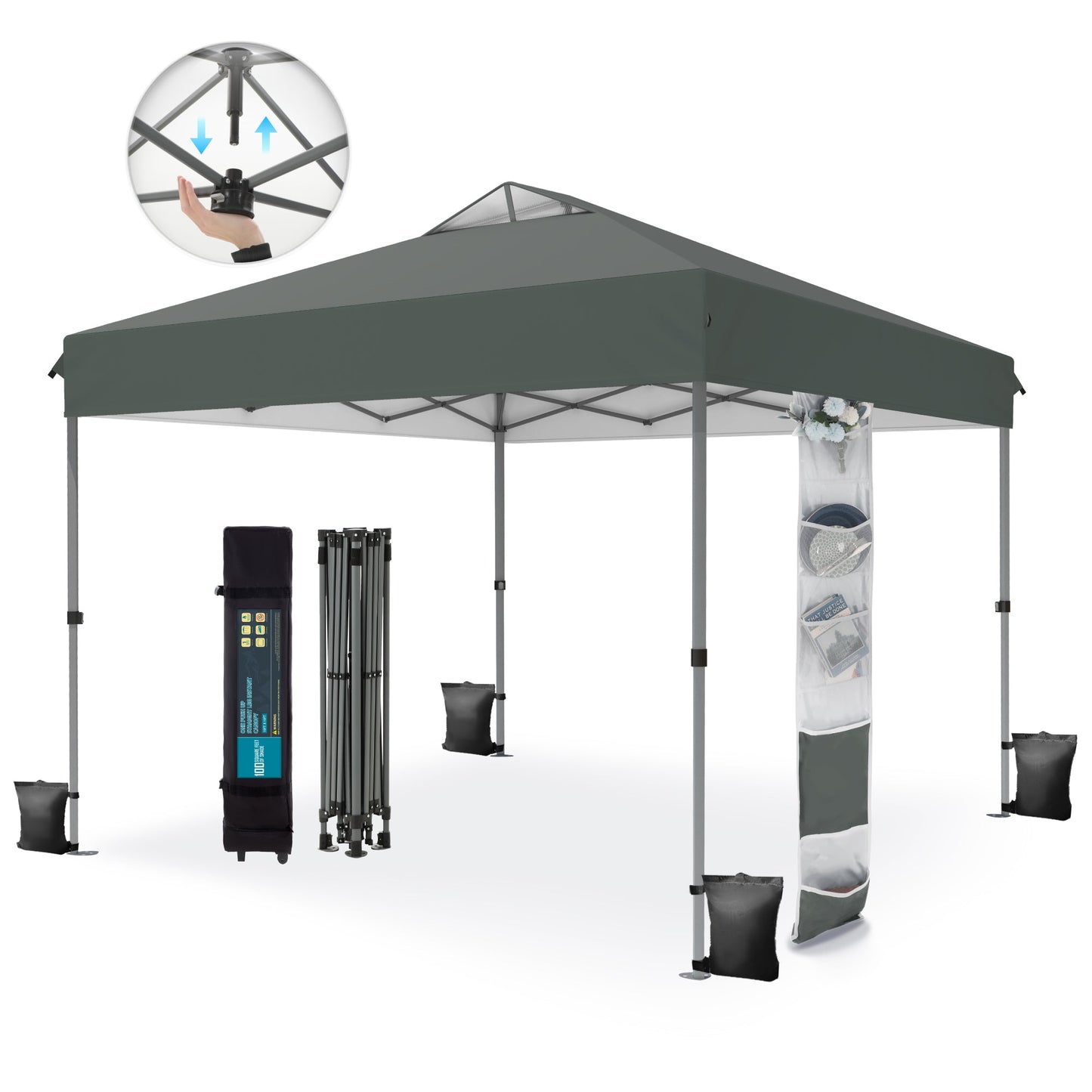 Alpha Joy 10x10ft Pop-up Canopy Instant Outdoor Canopy Tent Portable Straight Leg Shelter with Roller Bag for Outside, Gray