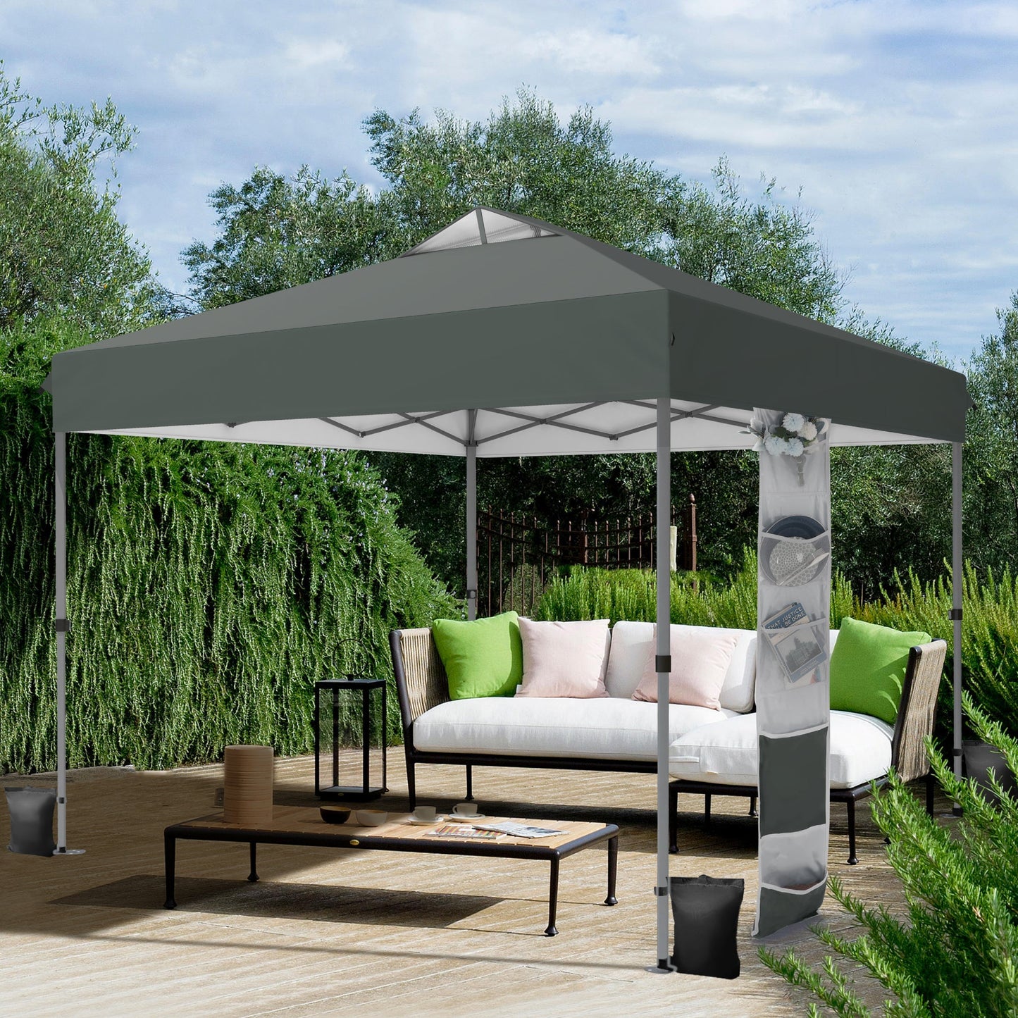 Alpha Joy 10x10ft Pop-up Canopy Instant Outdoor Canopy Tent Portable Straight Leg Shelter with Roller Bag for Outside, Gray