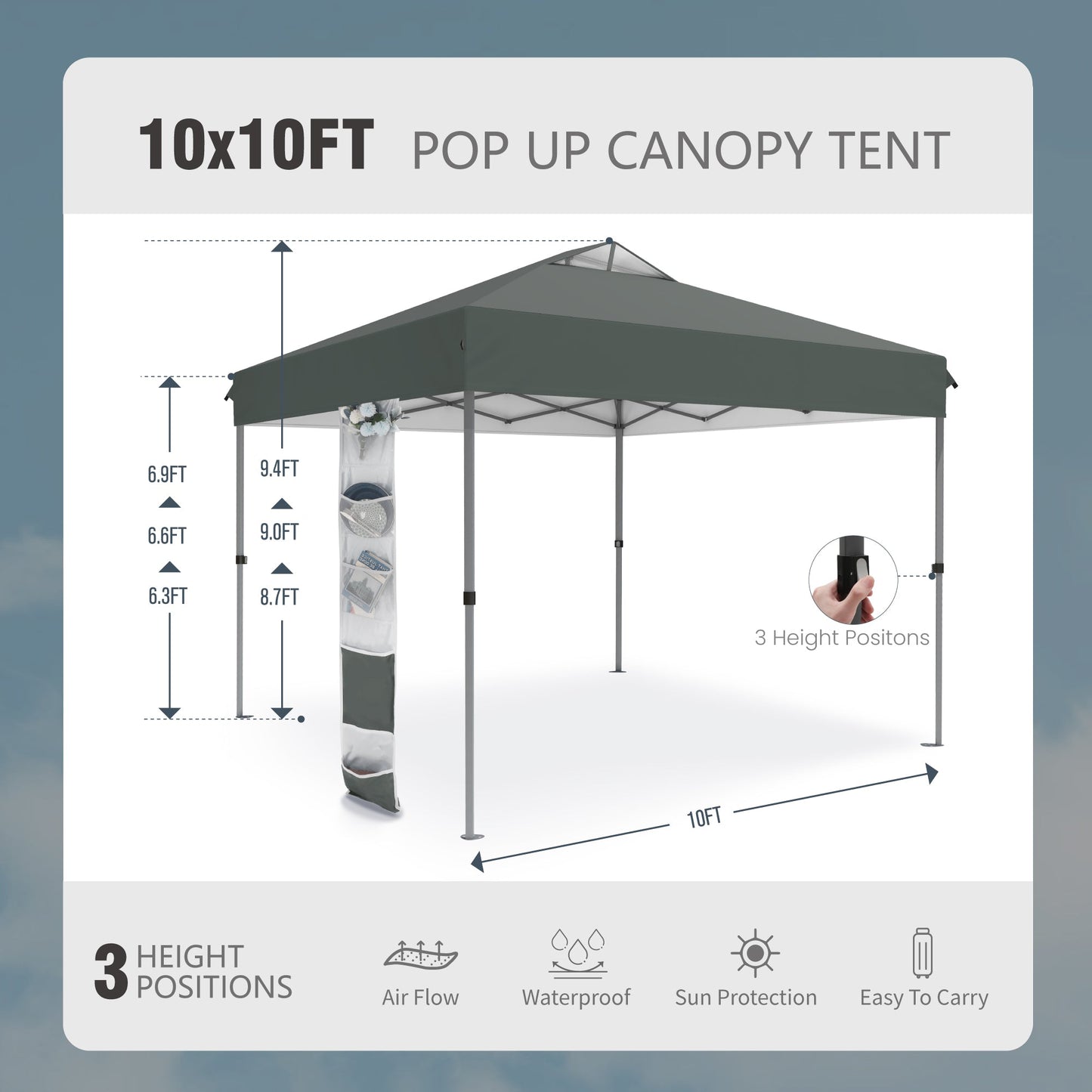 Alpha Joy 10x10ft Pop-up Canopy Instant Outdoor Canopy Tent Portable Straight Leg Shelter with Roller Bag for Outside, Gray