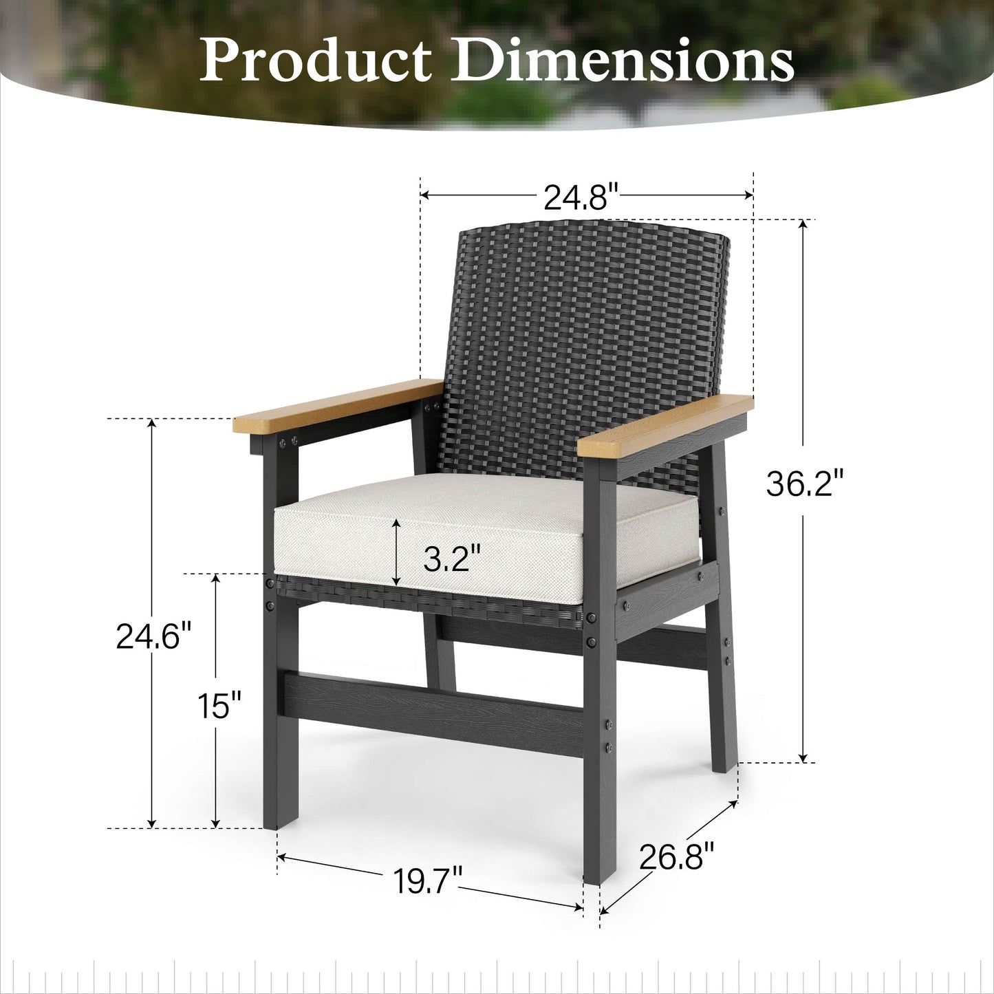 Sophia&William Patio Outdoor Dining Chairs HDPE Chair Furniture Set with Wicker Rattan Back & 4.7" Cushions, Set of 2