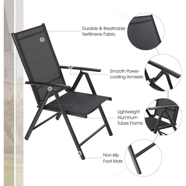 Sophia & William 9-Piece Outdoor Patio Dining Set Metal Table and Aluminum Alloy Textilene Chairs Set for 8, Black