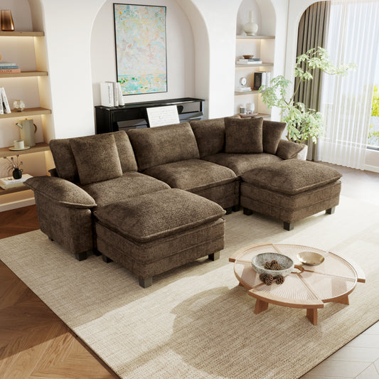 Sophia&William U-Shaped Modular Sectional Sofa Sets for Living Room, Modern 5-Seat Chenille Cloud Couch Oversized Sectional with 3 Throw Pillows & 2 Ottomans, Taupe