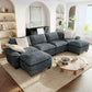 Sophia&William 157.5"L Modular Sectional Sofa Sets, Modern Chenille Couch 6-Seat Cloud Sofa with 4 Pillows & 2 Ottomans for Living Room,Blue
