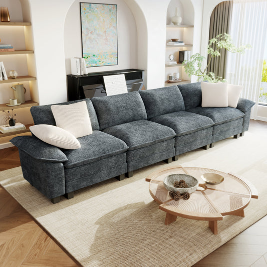 Sophia&William Convertible Sectional Sofa Couch, Modern Chenille Couch 4-Seat 24.4"W Cloud Sofa for Living Room,Blue