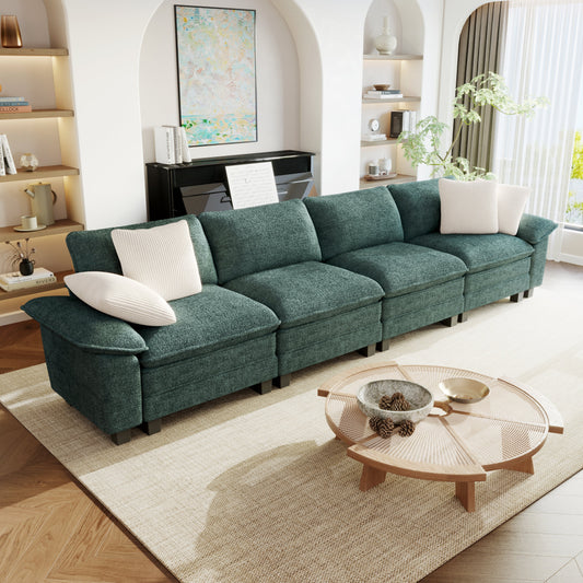 Sophia&William Convertible Sectional Sofa Couch, Modern Chenille Couch 4-Seat 24.4"W Cloud Sofa for Living Room,Green