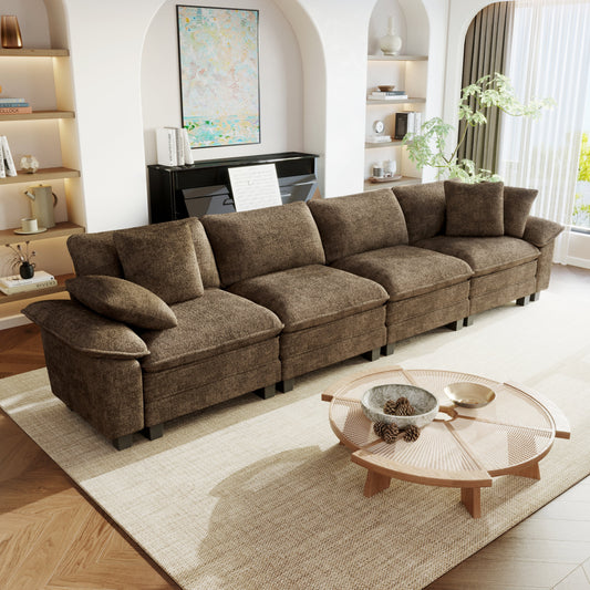 Sophia&William Convertible Sectional Sofa Couch, Modern Chenille Couch 4-Seat 24.4"W Cloud Sofa for Living Room,Brown