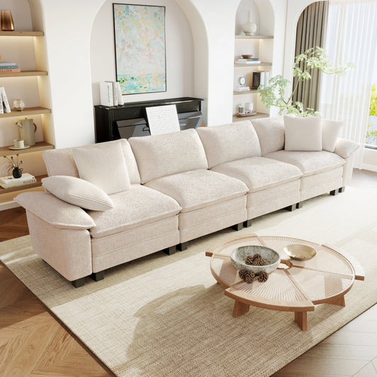 Sophia&William Convertible Sectional Sofa Couch, Modern Chenille Couch 4-Seat 24.4"W Cloud Sofa for Living Room,White