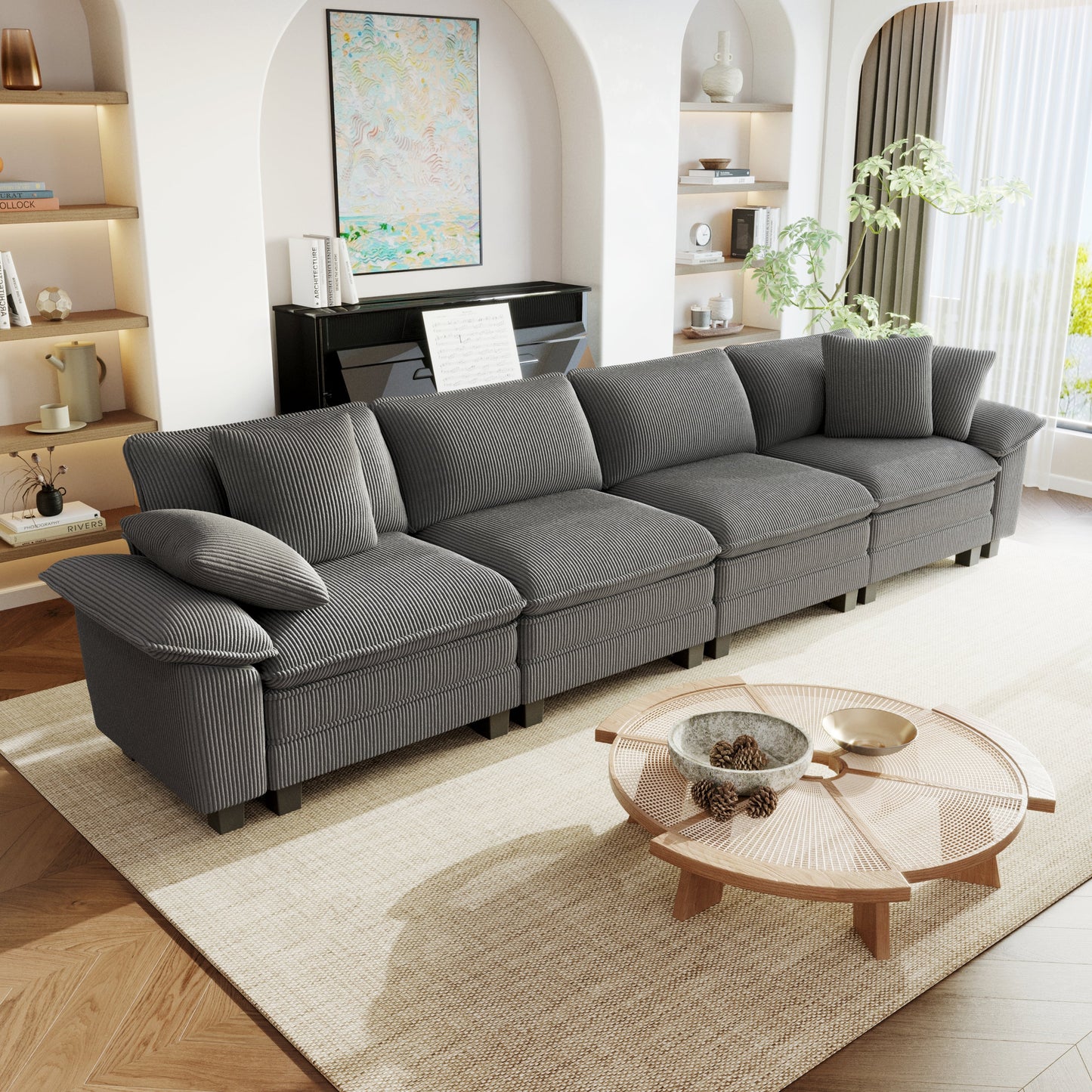 Sophia&William Convertible Sectional Sofa Couch, Modern Chenille Couch 4-Seat 24.4"W Cloud Sofa for Living Room,Gray